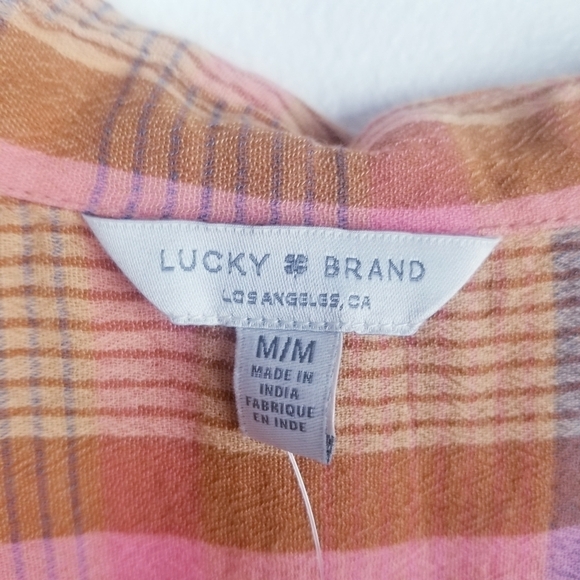 Lucky Brand Plaid Button Front Short Sleeve Top NWT - Picture 3 of 9